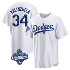 Silnrao LA.Dodgers #34 Fernando Valenzuela Player White World Series Meet Game Home Stitched Jerseys