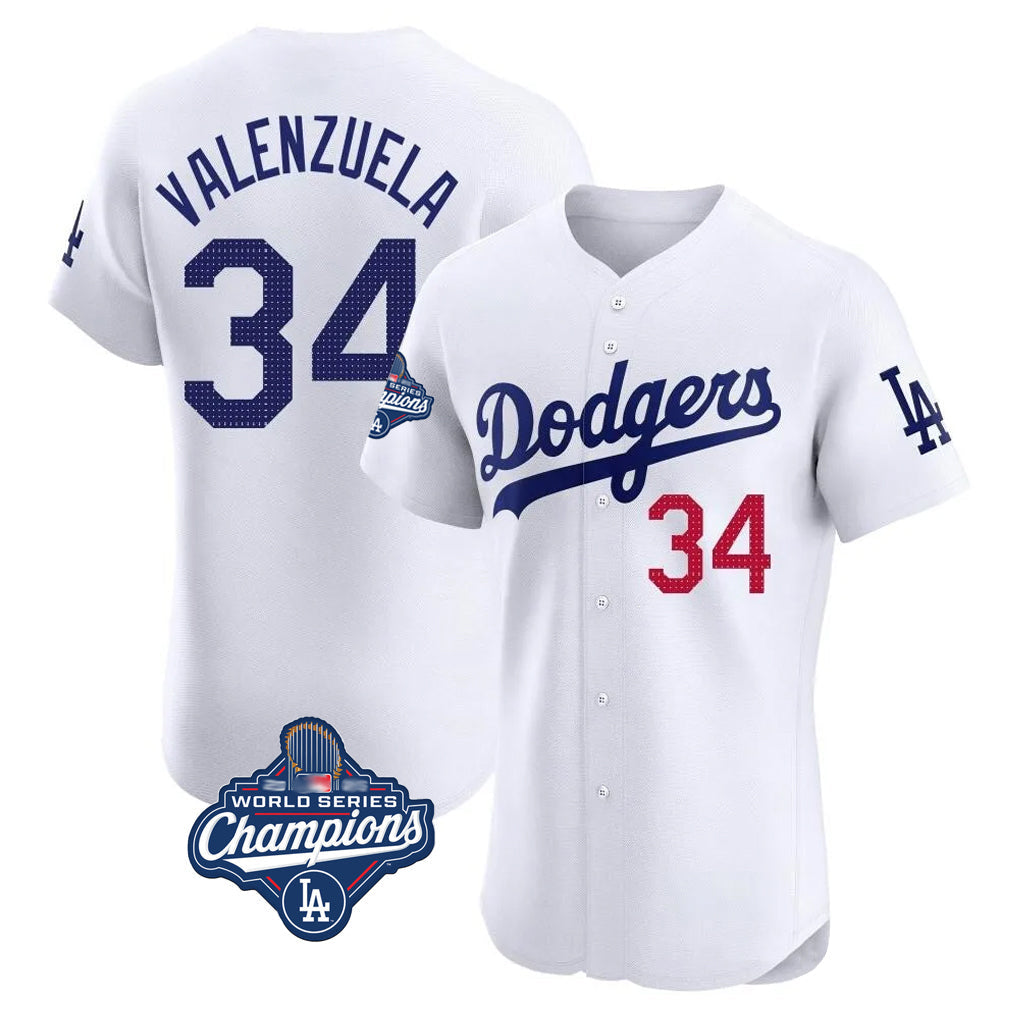 Silnrao LA.Dodgers #34 Fernando Valenzuela Player White World Series Meet Limited Elite Home Stitched Jerseys