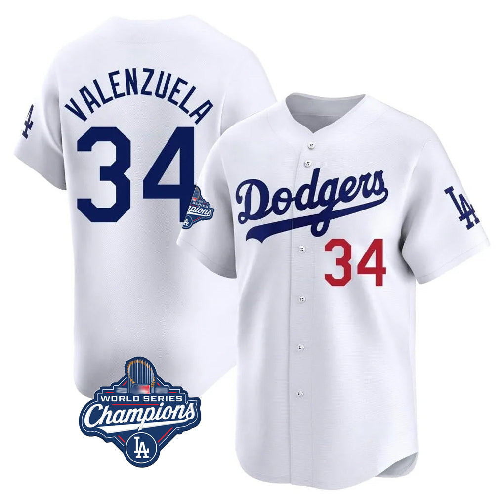 Silnrao LA.Dodgers #34 Fernando Valenzuela Player White World Series Meet Limited Home Stitched Jerseys