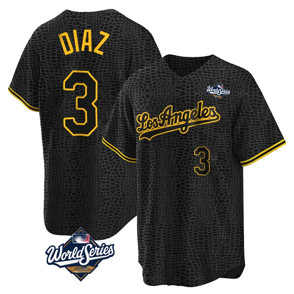 Silnrao LA.Dodgers #3 Edwin D¨ªaz Player Black Gold World Series Limited Home Stitched Jerseys