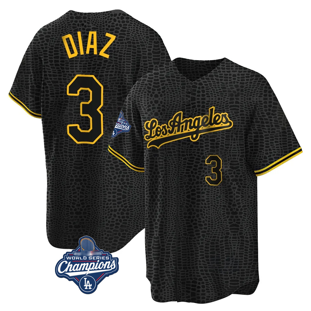 Silnrao LA.Dodgers #3 Edwin D¨ªaz Player Black Gold World Series Meet Limited Home Stitched Jerseys