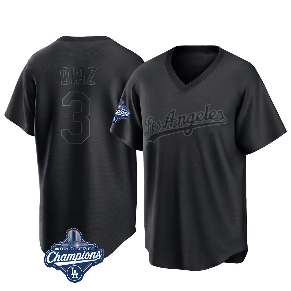 Silnrao LA.Dodgers #3 Edwin D¨ªaz Player Black World Series Meet Pitch Fashion T-shirt Stitched Jerseys