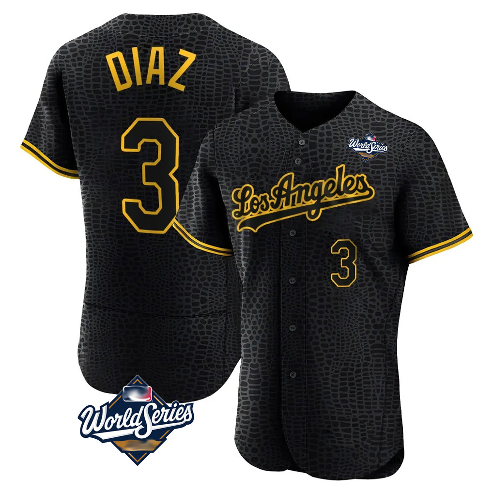 Silnrao LA.Dodgers #3 Edwin D¨ªaz Player Black World Series Snake Skin City Limited Elite Home Stitched Jerseys