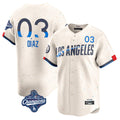 Silnrao LA.Dodgers #3 Edwin D¨ªaz Player Cream World Series Meet City Connect Limited Home Stitched Jerseys