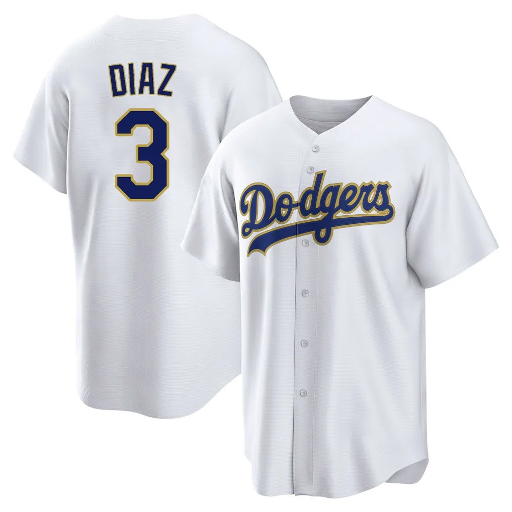 Silnrao LA.Dodgers #3 Edwin D¨ªaz Player Gold White 2026 Collection Stadium Game Stitched Jerseys