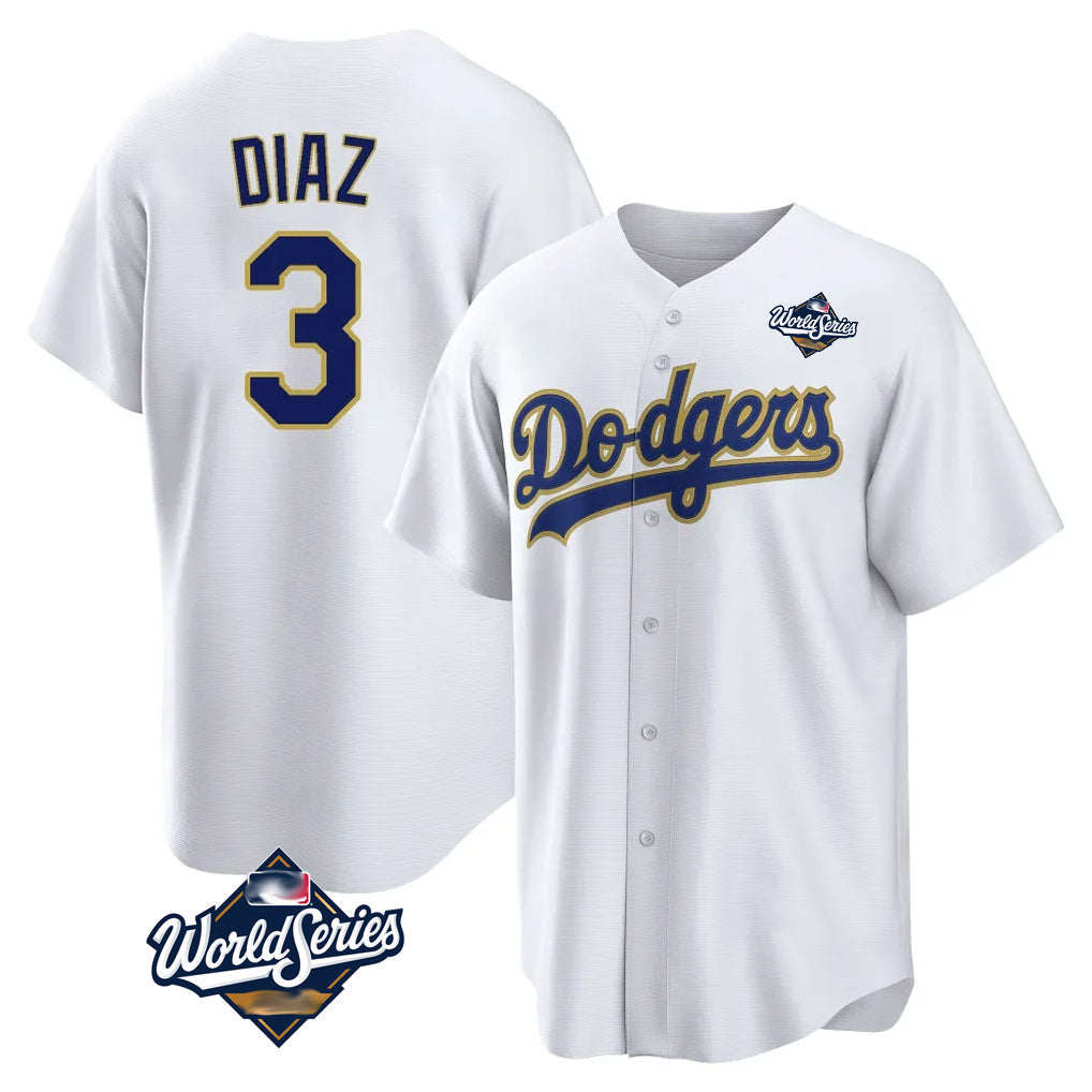 Silnrao LA.Dodgers #3 Edwin D¨ªaz Player Gold White World Series 2026 Collection Stadium Game Stitched Jerseys