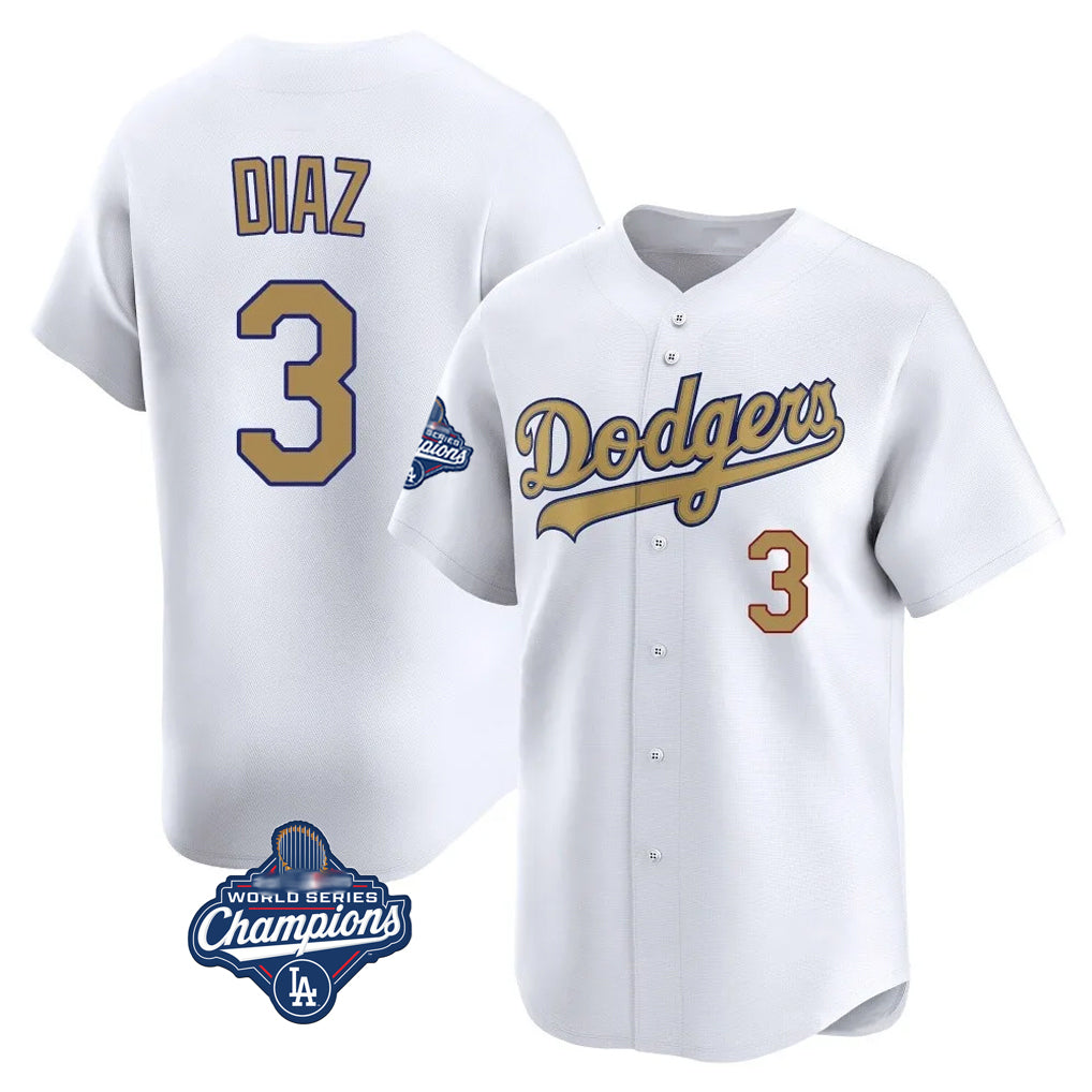 Silnrao LA.Dodgers #3 Edwin D¨ªaz Player Gold World Series Meet Collection Limited Home Stitched Jerseys