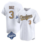 Silnrao LA.Dodgers #3 Edwin D¨ªaz Player Gold World Series Meet Collection Limited Home Stitched Jerseys