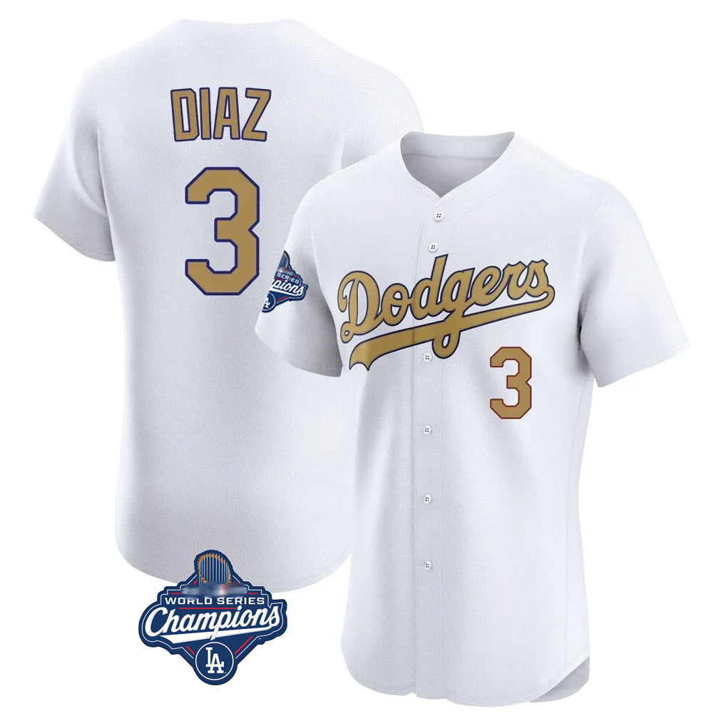 Silnrao LA.Dodgers #3 Edwin D¨ªaz Player Gold World Series Meet Limited Elite Home Stitched Jerseys