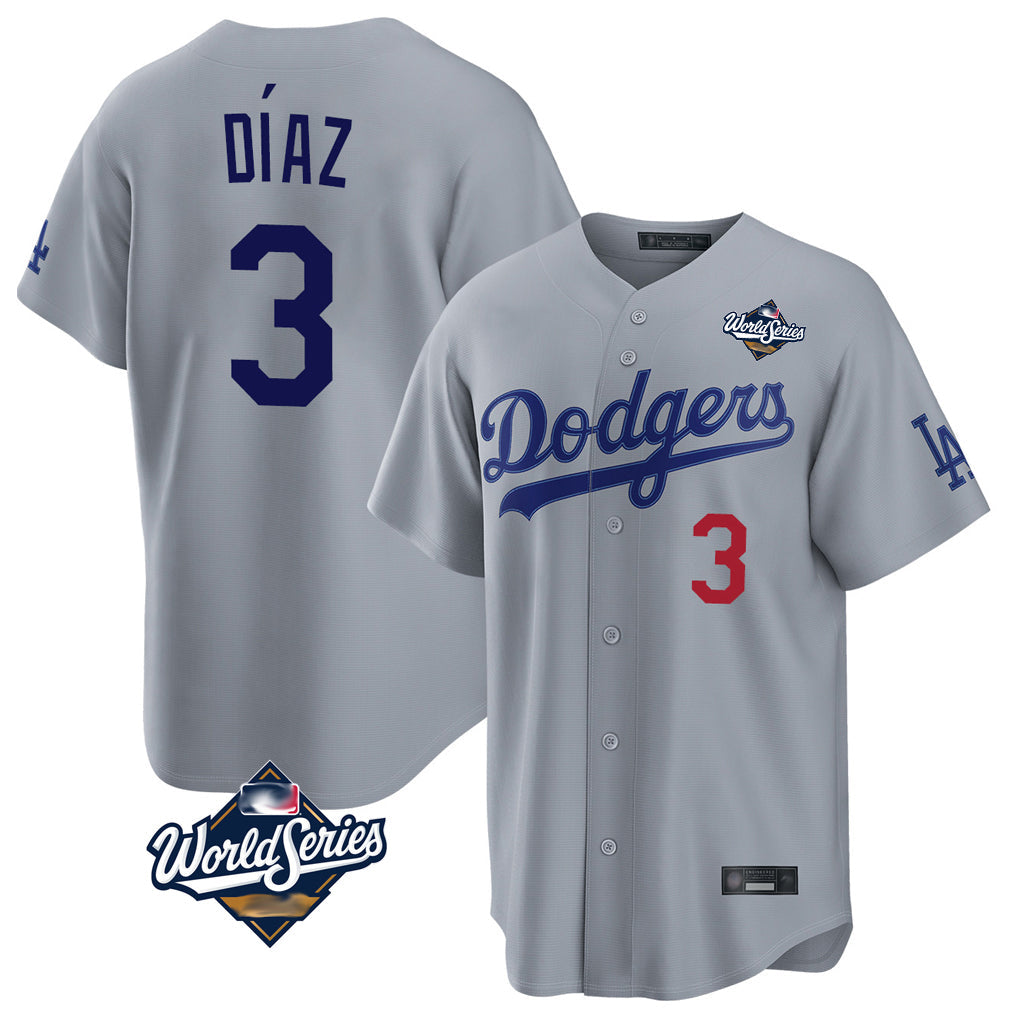 Silnrao LA.Dodgers #3 Edwin D¨ªaz Player Gray World Series Game Home Stitched Jerseys