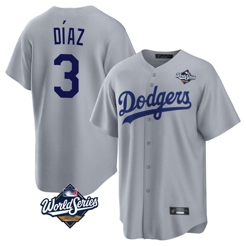 Silnrao LA.Dodgers #3 Edwin D¨ªaz Player Gray World Series Game Stitched Jerseys