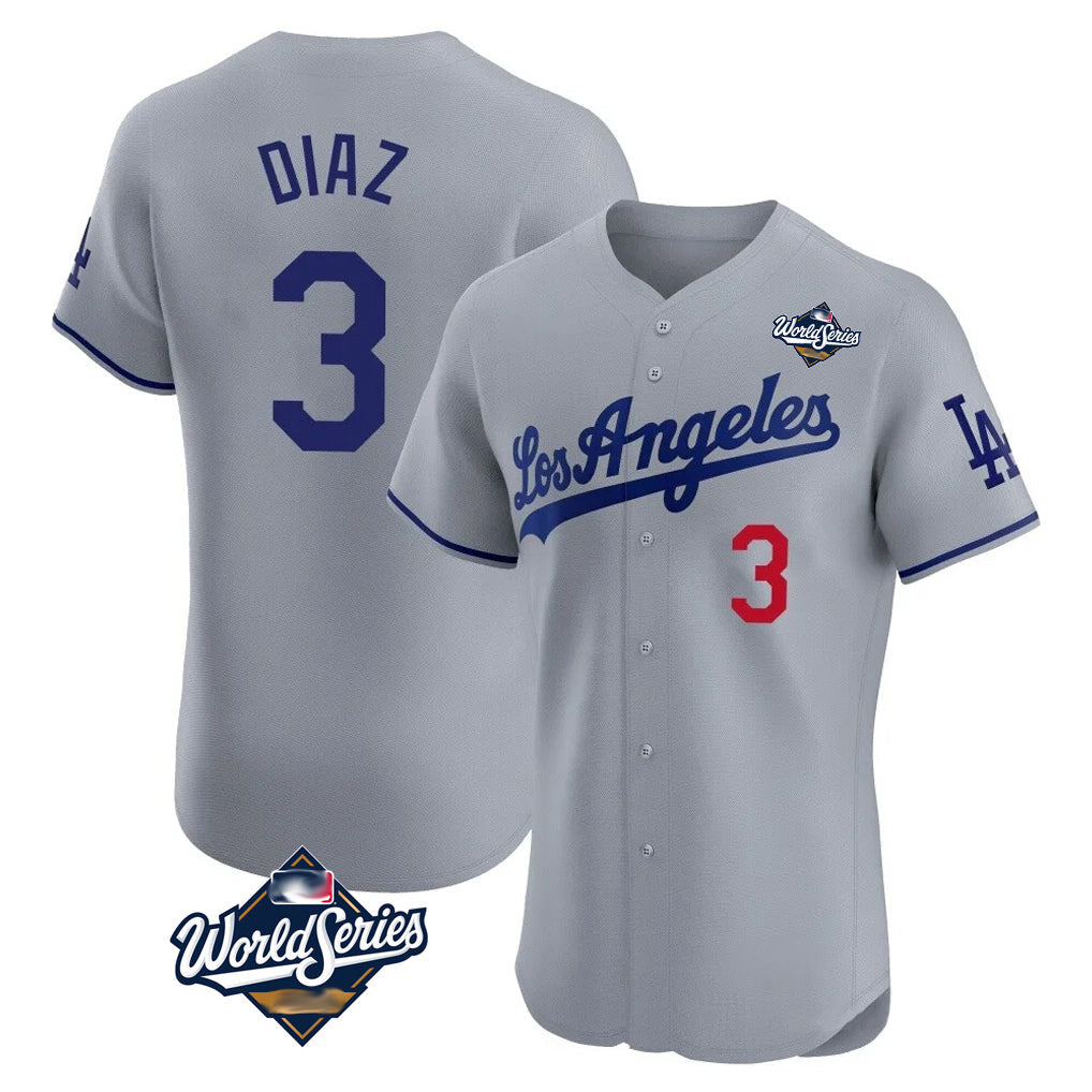 Silnrao LA.Dodgers #3 Edwin D¨ªaz Player Gray World Series Limited Elite Home Stitched Jerseys