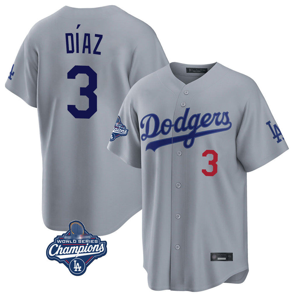 Silnrao LA.Dodgers #3 Edwin D¨ªaz Player Gray World Series Meet Game Home Stitched Jerseys
