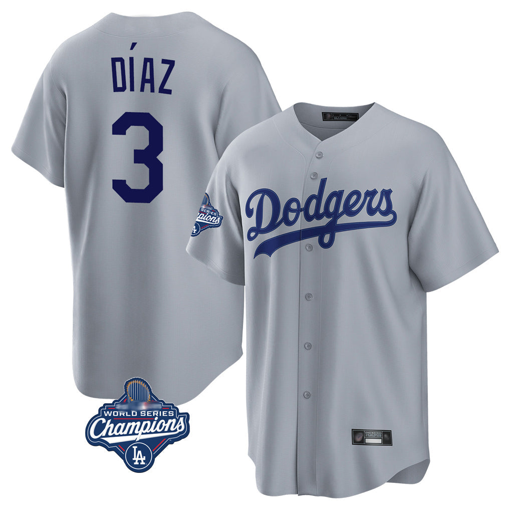 Silnrao LA.Dodgers #3 Edwin D¨ªaz Player Gray World Series Meet Game Stitched Jerseys