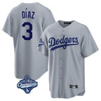 Silnrao LA.Dodgers #3 Edwin D¨ªaz Player Gray World Series Meet Game Stitched Jerseys