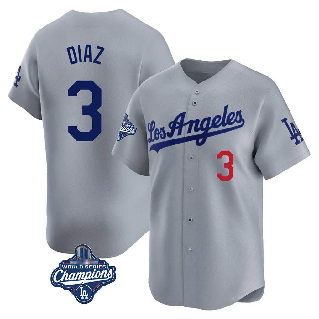 Silnrao LA.Dodgers #3 Edwin D¨ªaz Player Gray World Series Meet Limited Home Stitched Jerseys