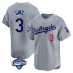 Silnrao LA.Dodgers #3 Edwin D¨ªaz Player Gray World Series Meet Limited Home Stitched Jerseys