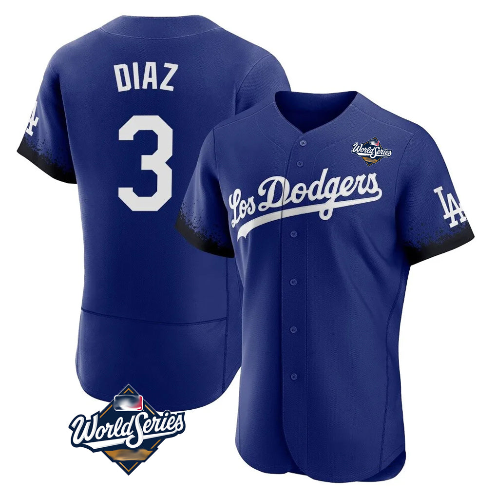 Silnrao LA.Dodgers #3 Edwin D¨ªaz Player Royal World Series City Connect Elite Home Stitched Jerseys