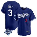Silnrao LA.Dodgers #3 Edwin D¨ªaz Player Royal World Series Meet Limited Home Stitched Jerseys