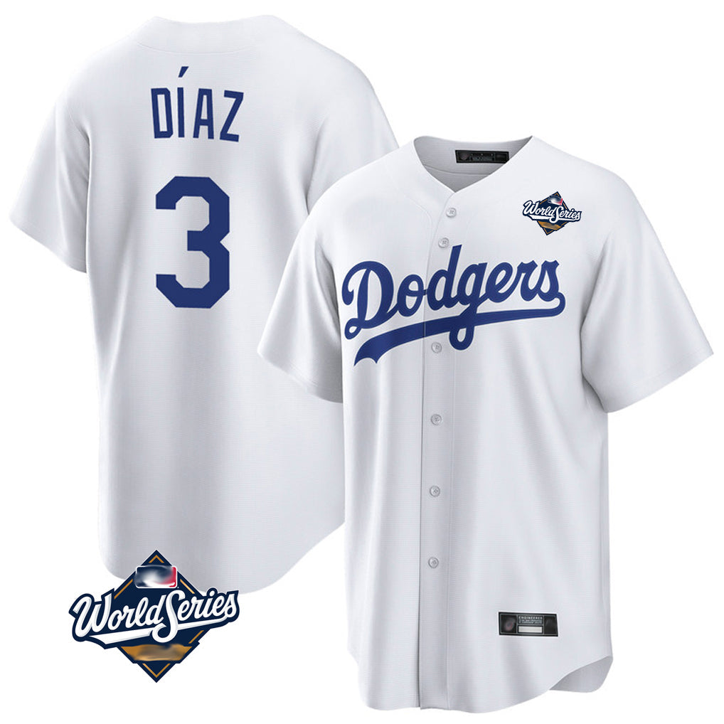 Silnrao LA.Dodgers #3 Edwin D¨ªaz Player White World Series Game Home Stitched Jerseys