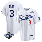 Silnrao LA.Dodgers #3 Edwin D¨ªaz Player White World Series Home Game Stitched Jerseys