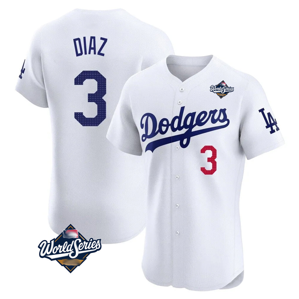 Silnrao LA.Dodgers #3 Edwin D¨ªaz Player White World Series Limited Elite Home Stitched Jerseys