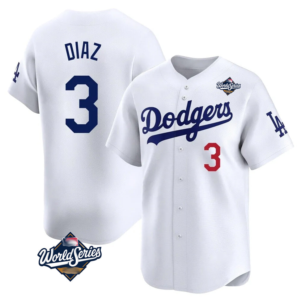 Silnrao LA.Dodgers #3 Edwin D¨ªaz Player White World Series Limited Home Stitched Jerseys