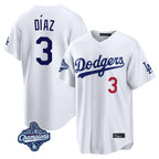 Silnrao LA.Dodgers #3 Edwin D¨ªaz Player White World Series Meet Home Game Stitched Jerseys