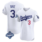 Silnrao LA.Dodgers #3 Edwin D¨ªaz Player White World Series Meet Limited Elite Home Stitched Jerseys