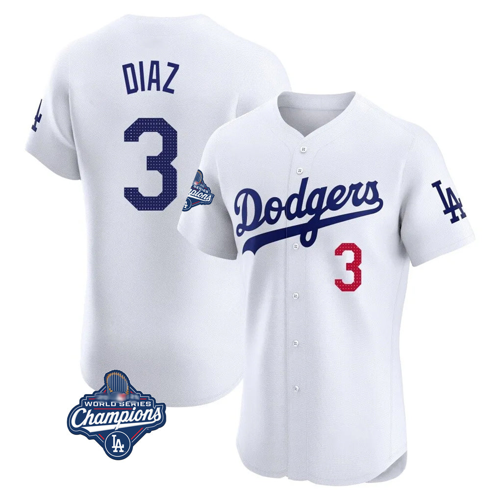 Silnrao LA.Dodgers #3 Edwin D¨ªaz Player White World Series Meet Limited Elite Home Stitched Jerseys
