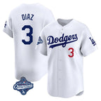 Silnrao LA.Dodgers #3 Edwin D¨ªaz Player White World Series Meet Limited Home Stitched Jerseys