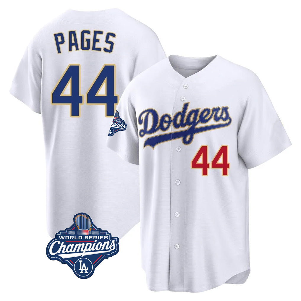 Silnrao LA.Dodgers #44 Andy Pages Player Gold White World Series Meet 2026 Collection Stadium Limited Stitched Jerseys