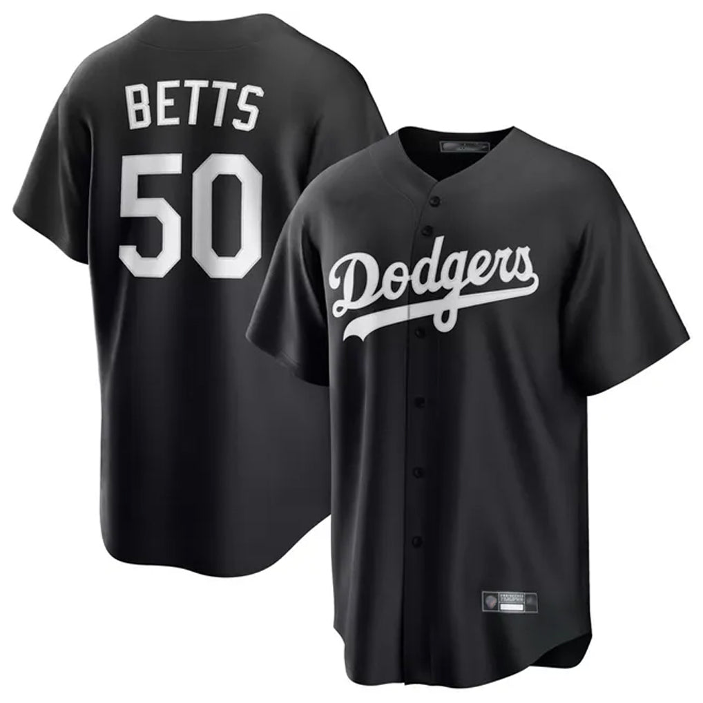 Silnrao LA.Dodgers #50 Mookie Betts Player Black Carbon Limited Game Stitched Jerseys