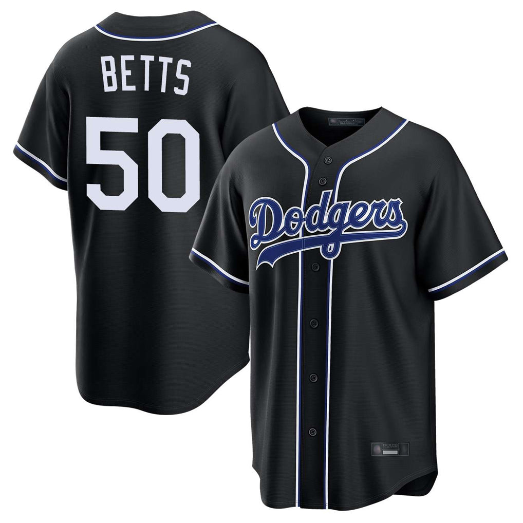 Silnrao LA.Dodgers #50 Mookie Betts Player Black Carbon Limited Home Stitched Jerseys