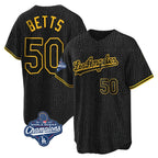 Silnrao LA.Dodgers #50 Mookie Betts Player Black Gold World Series Meet Limited Home Stitched Jerseys