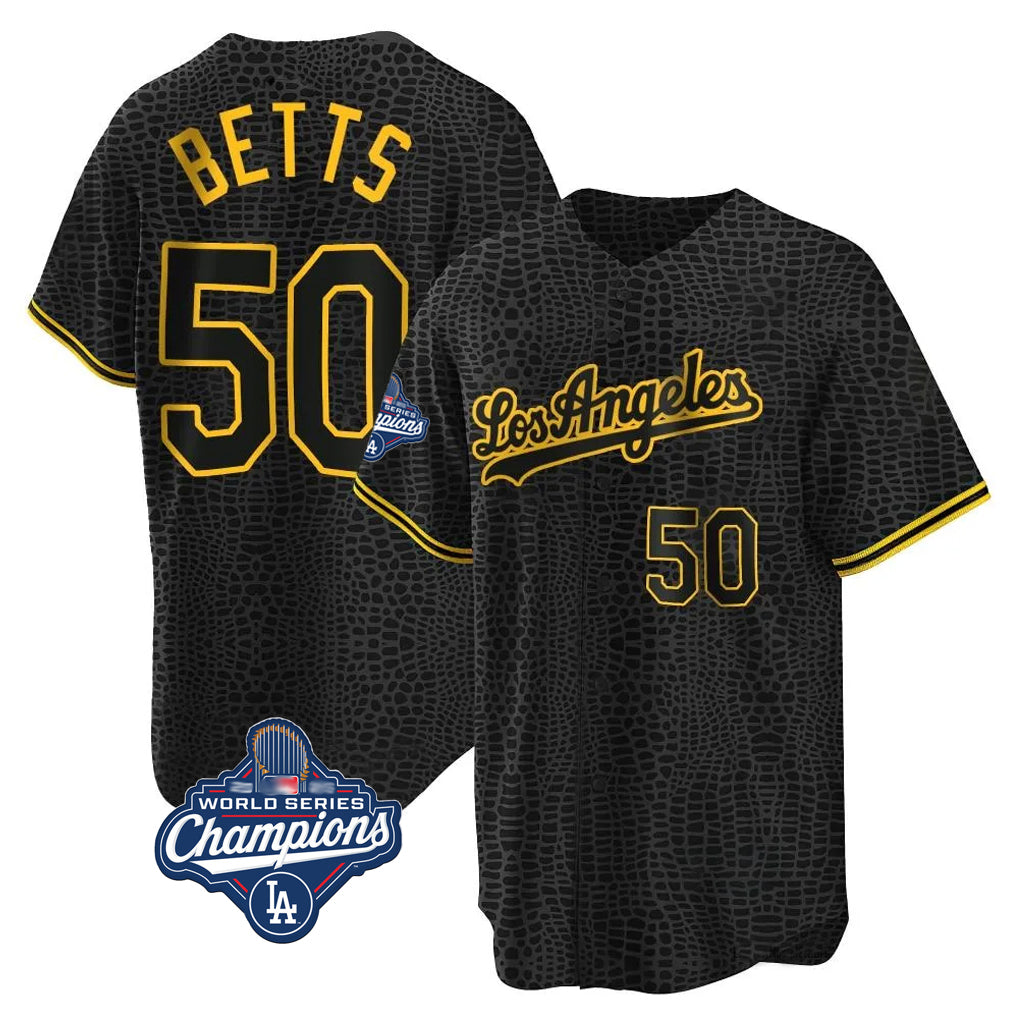 Silnrao LA.Dodgers #50 Mookie Betts Player Black Gold World Series Meet Limited Home Stitched Jerseys