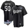 Silnrao LA.Dodgers #50 Mookie Betts Player Black World Series Carbon Limited Game Stitched Jerseys