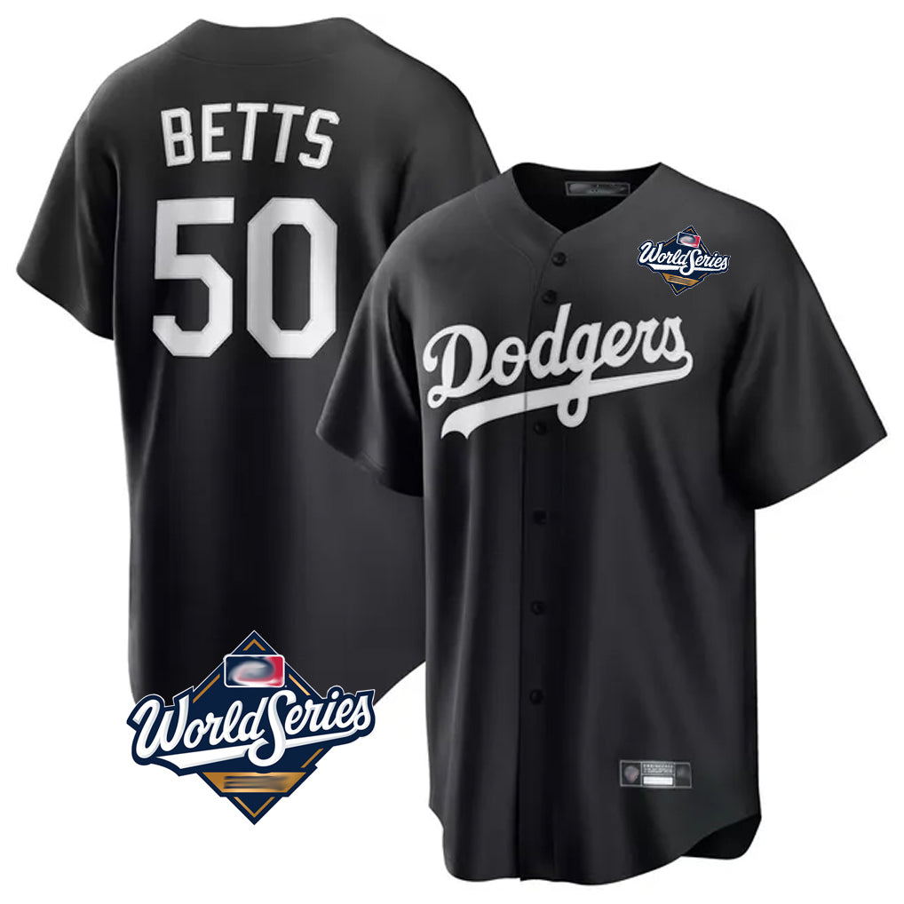 Silnrao LA.Dodgers #50 Mookie Betts Player Black World Series Carbon Limited Game Stitched Jerseys