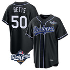 Silnrao LA.Dodgers #50 Mookie Betts Player Black World Series Carbon Limited Home Stitched Jerseys