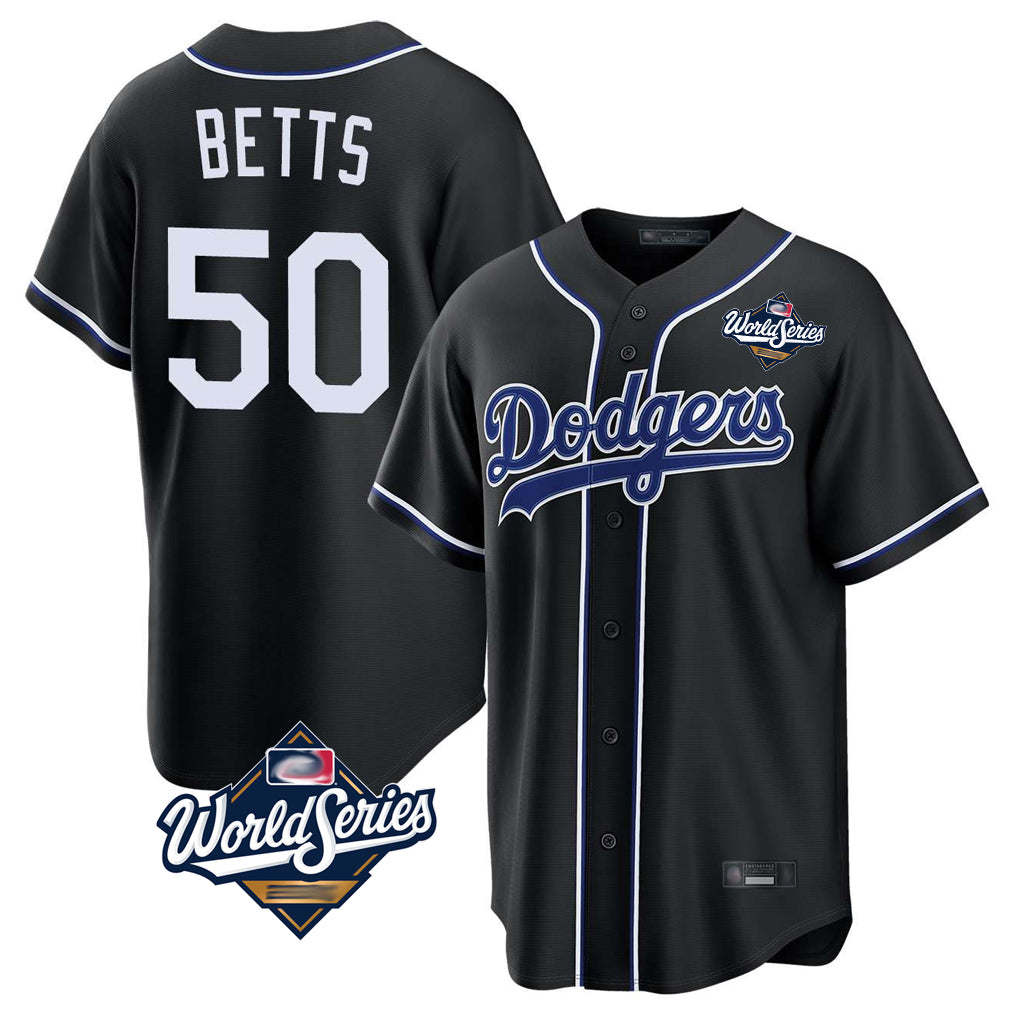 Silnrao LA.Dodgers #50 Mookie Betts Player Black World Series Carbon Limited Home Stitched Jerseys