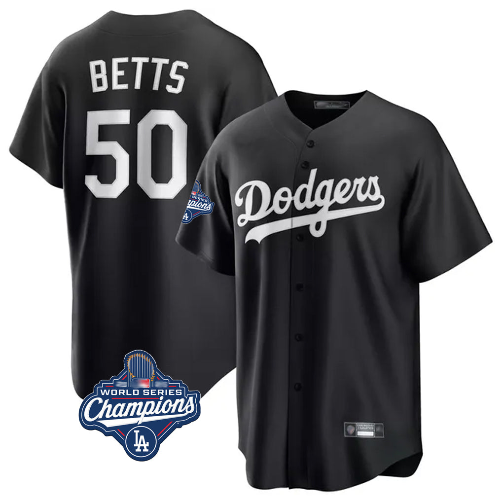 Silnrao LA.Dodgers #50 Mookie Betts Player Black World Series Meet Carbon Limited Game Stitched Jerseys