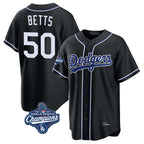 Silnrao LA.Dodgers #50 Mookie Betts Player Black World Series Meet Carbon Limited Home Stitched Jerseys