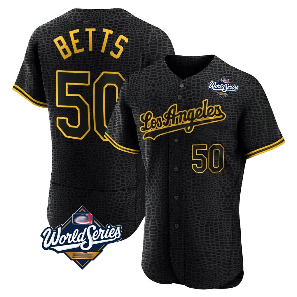 Silnrao LA.Dodgers #50 Mookie Betts Player Black World Series Snake Skin City Limited Elite Home Stitched Jerseys