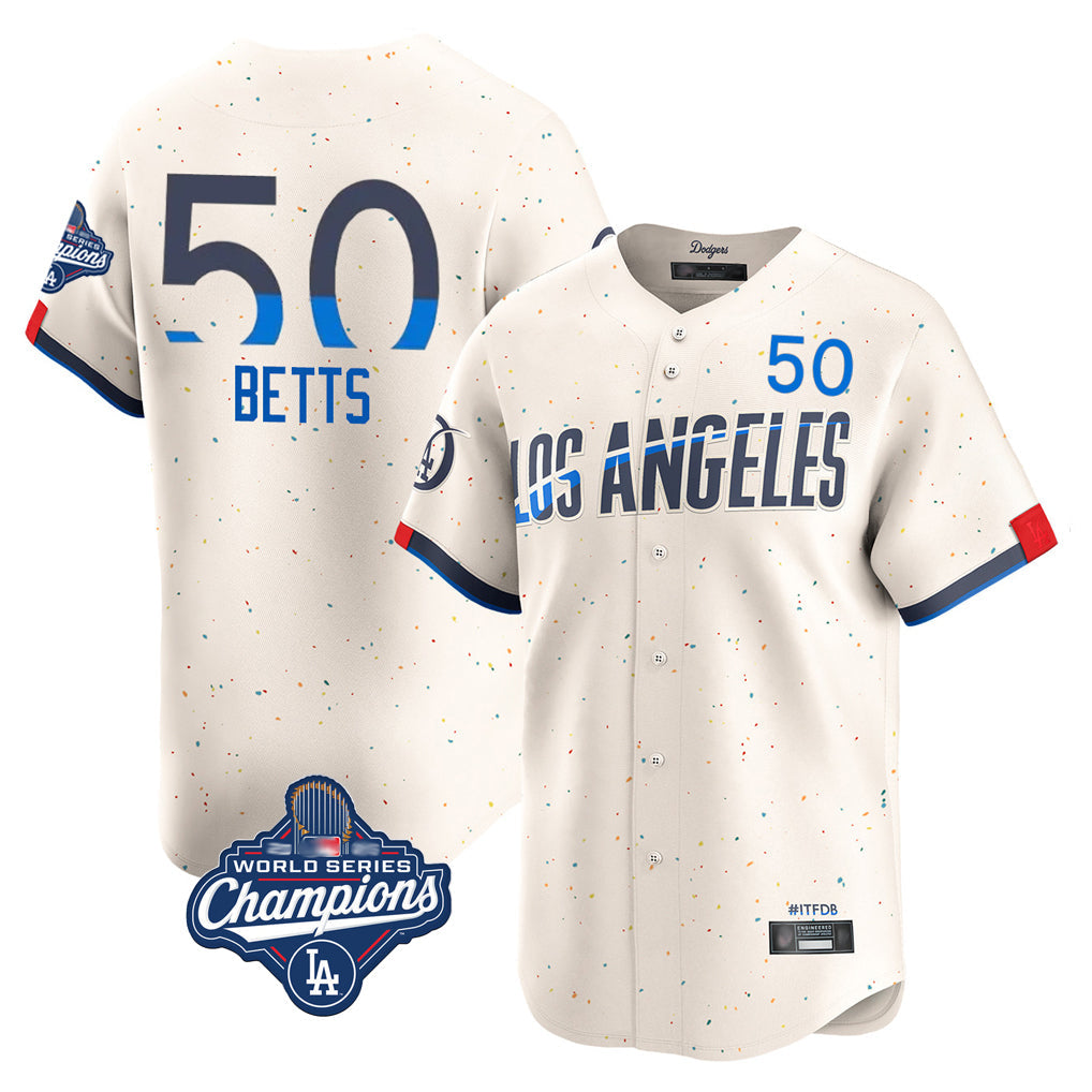 Silnrao LA.Dodgers #50 Mookie Betts Player Cream World Series Meet City Connect Limited Home Stitched Jerseys