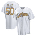 Silnrao LA.Dodgers #50 Mookie Betts Player Gold Collection Limited Home Stitched Jerseys