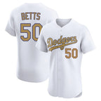 Silnrao LA.Dodgers #50 Mookie Betts Player Gold Limited Elite Home Stitched Jerseys