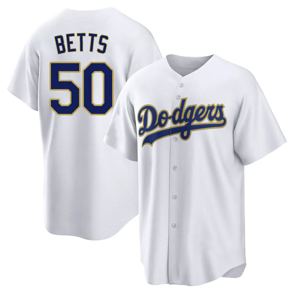 Silnrao LA.Dodgers #50 Mookie Betts Player Gold White 2026 Collection Stadium Game Stitched Jerseys