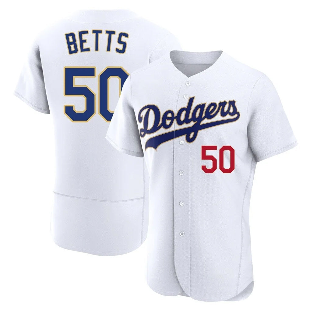 Silnrao LA.Dodgers #50 Mookie Betts Player Gold White 2026 Collection Stadium Limited Elite Stitched Jerseys