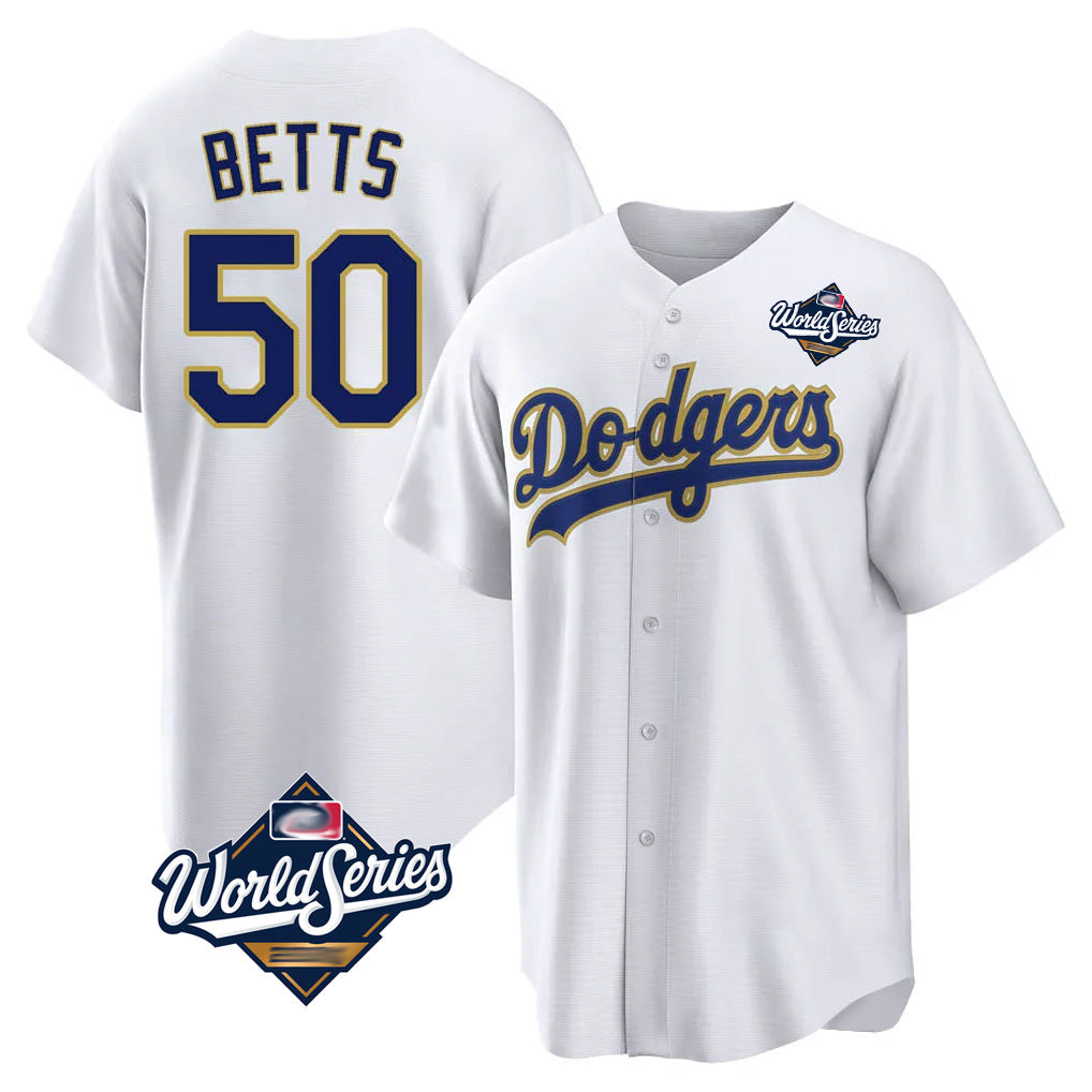 Silnrao LA.Dodgers #50 Mookie Betts Player Gold White World Series 2026 Collection Stadium Game Stitched Jerseys