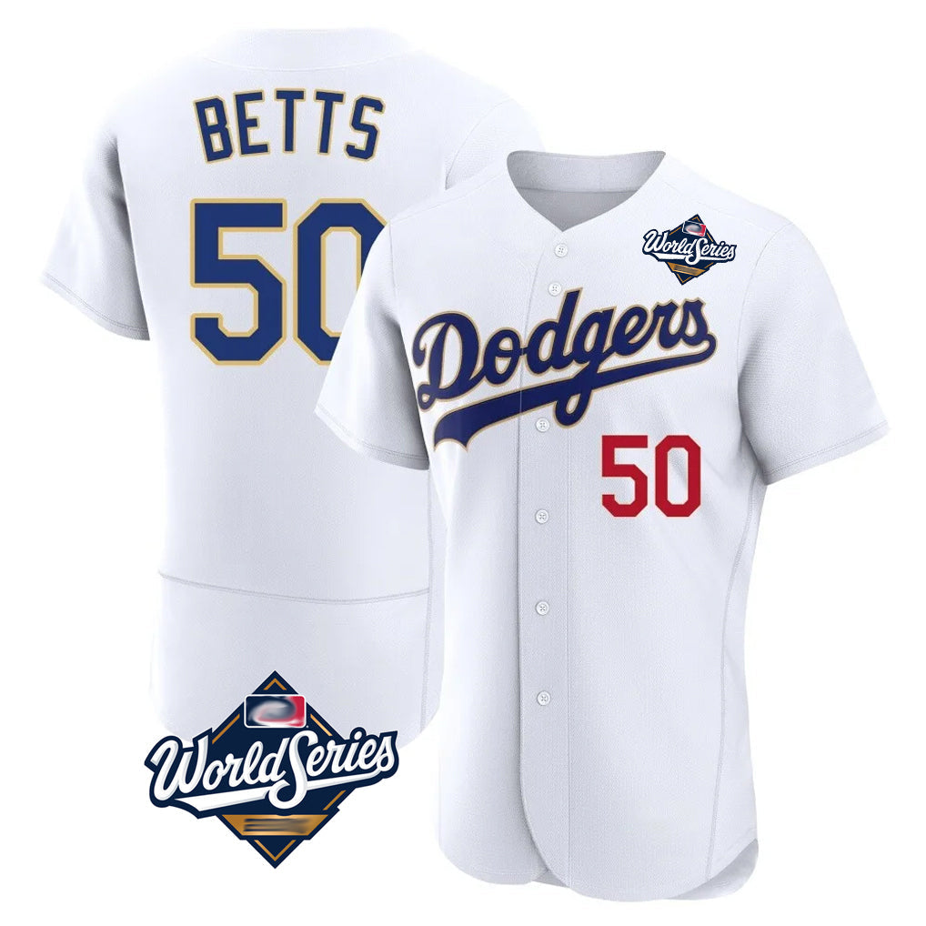 Silnrao LA.Dodgers #50 Mookie Betts Player Gold White World Series 2026 Collection Stadium Limited Elite Stitched Jerseys